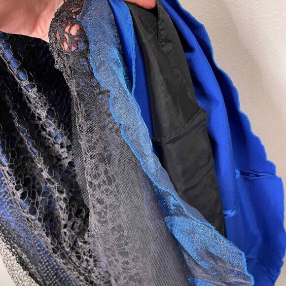 Monique Lhuillier Crochet Lace Dress Womens 6 Blue Black Shimmer Mermaid - Picture 11 of 13